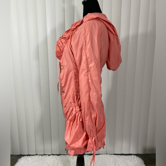 BLANC NOIR Sample Smocked Waist Nylon Anorak Windbreaker Hoodie Jacket Coral S - Picture 6 of 16